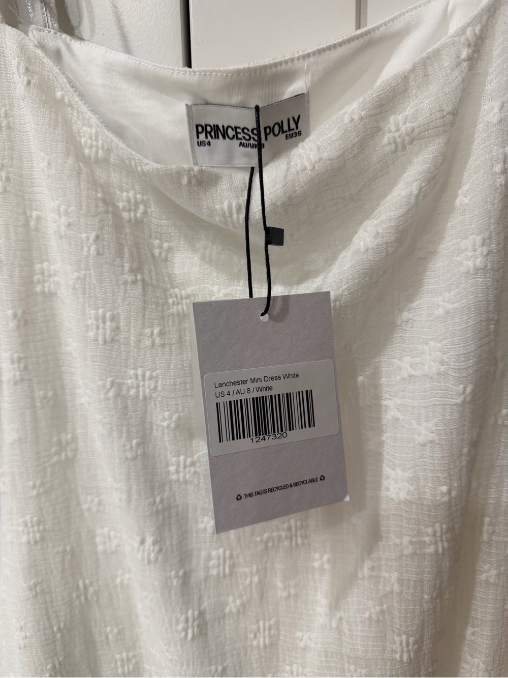 NEW Princess Polly Lanchester White Textured Square-Neck Mini Dress - Picture 5 of 8